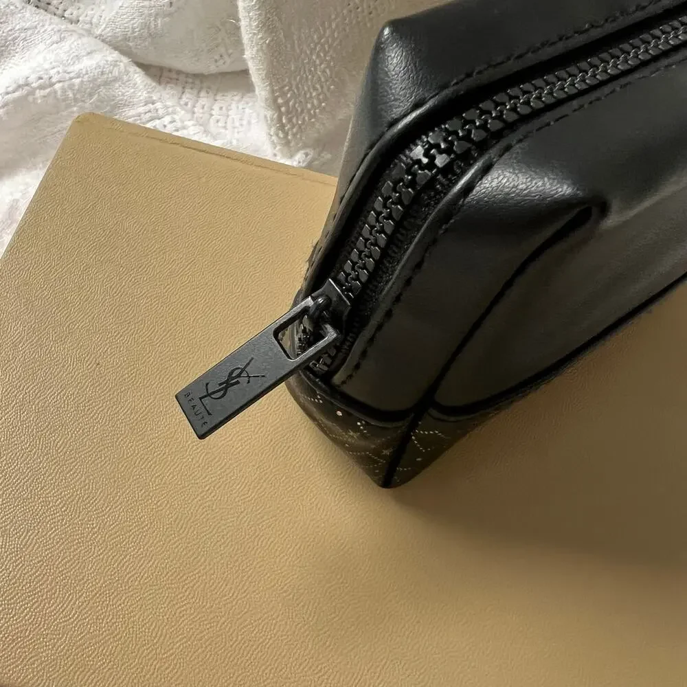YSL Beauté Black Gold Luxury Cosmetic Makeup Bag Travel Toiletry Pouch Zip Case